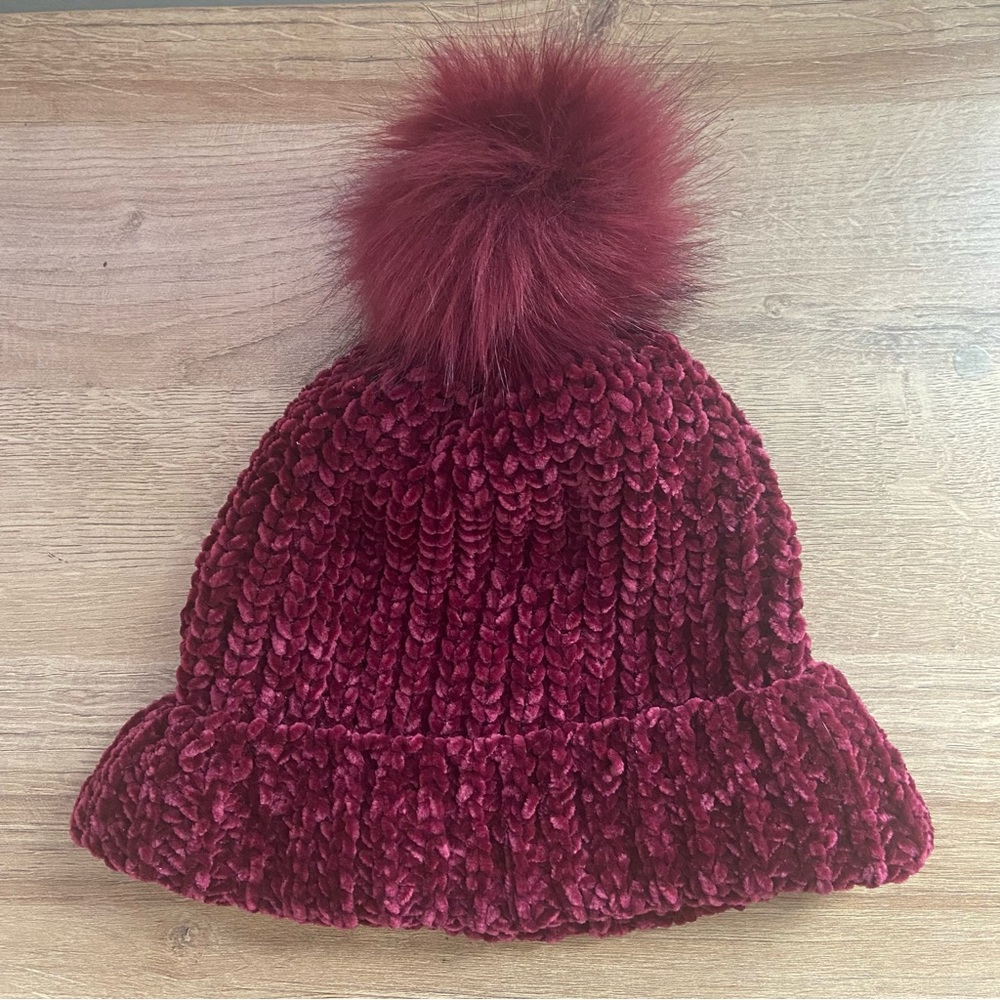 Pom Pom Maroon Hat